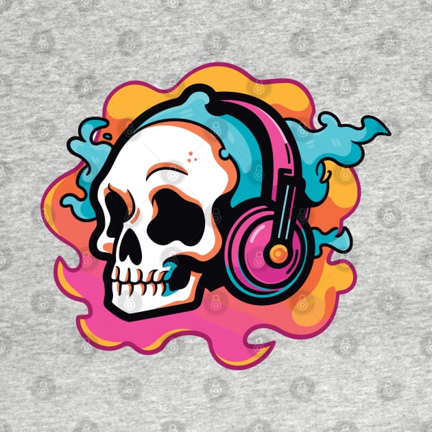 Music in My Bones. Colorful Skull Wearing Headphones. Creepin it real by Lunatic Bear